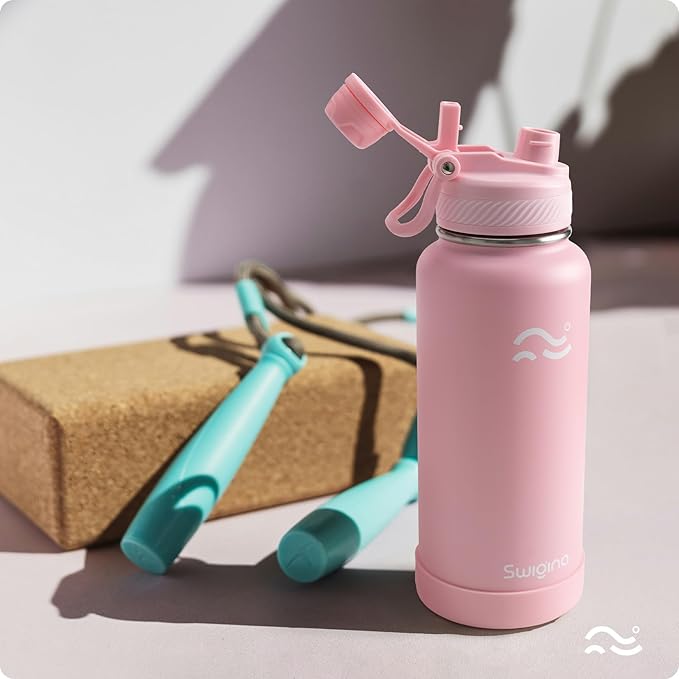 Insulated Water Bottle with Silicone Boot (36hrs Cold/18hrs Hot) - DIY Stickers, [2-in-1 Lid], BPA Free, 32 oz