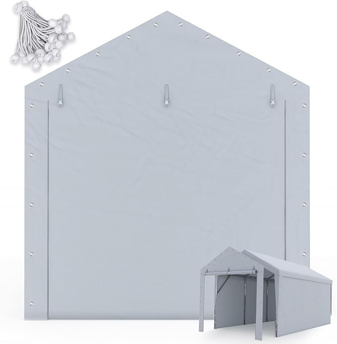 ADVANCE OUTDOOR 12x20 ft Carport Replacement Door with Zippers Tarp, Heavy-Duty Waterproof & UV Protected, Easy Installation with Ball Bungees, White, One Door Only