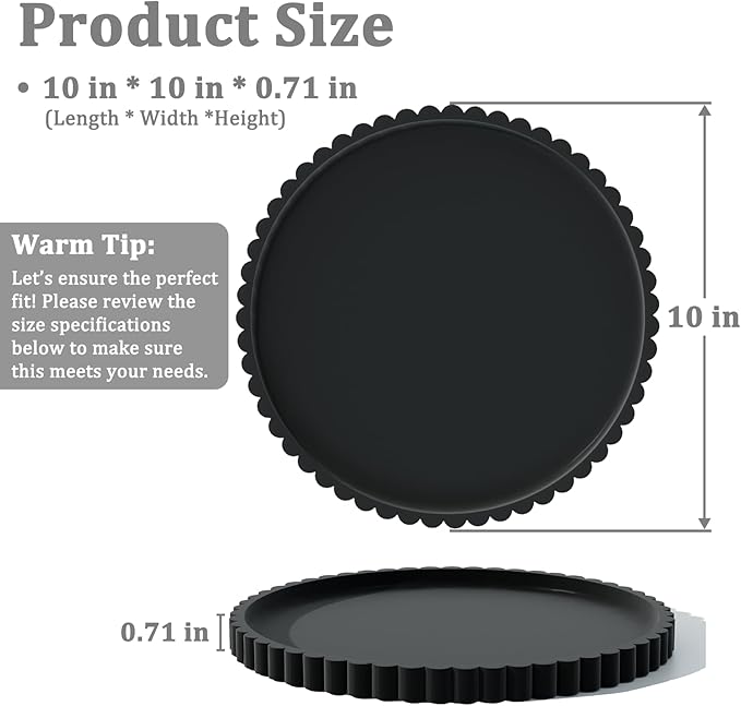 Silicone Bathroom Countertop and Vanity Tray-10 Inch Round Silicone Bathroom Tray, Modern Bathroom Decor, Coffee Table Decor, Decorative Tray for Candle, Perfume, Plants (Black)