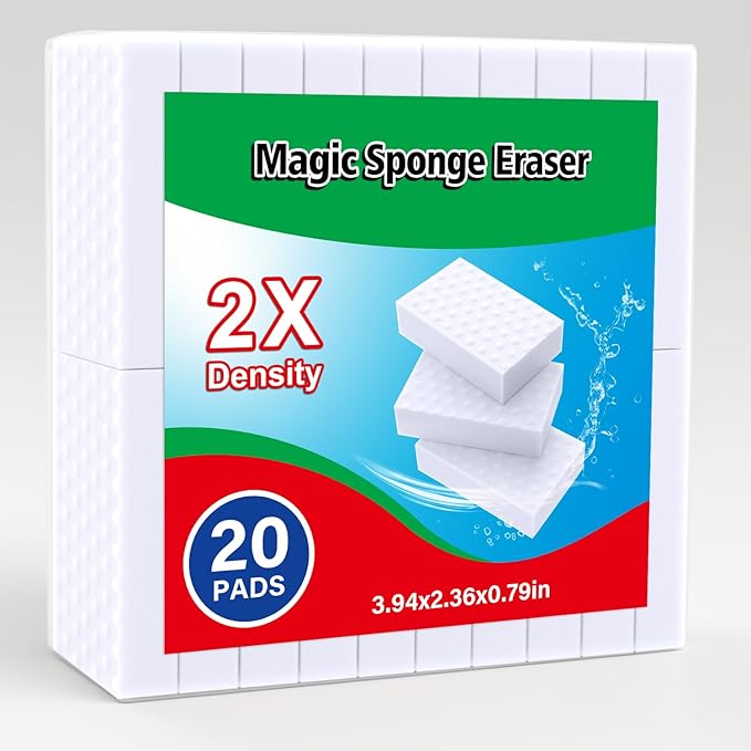20 Pack Magic Sponges Erasers, 2X Density Long Lasting Melamine Sponge in Bulk, Household Cleaning Supplies, Kitchen Sponge for Bathroom, Wall, Shoe, Car, Dish, Sink, Shower Cleaner Tool1