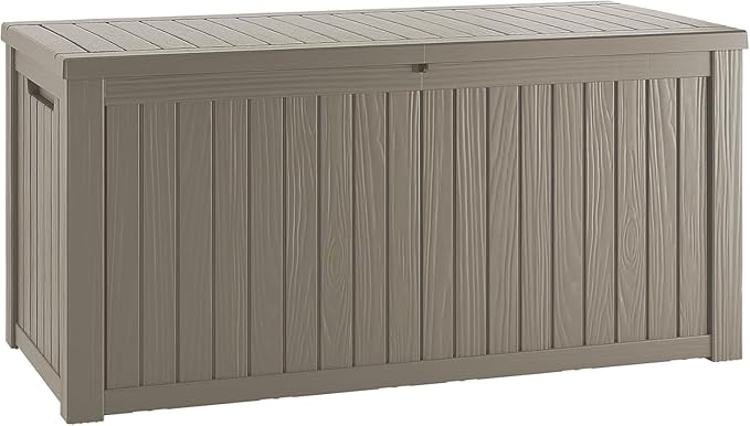 180 Gallon Lockable Resin Outdoor Storage Box, Waterproof & Weather Resistant Deck Box for Patio Cushion, Garden Tools & Pool Accessories, Grey