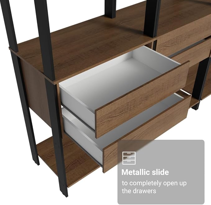 Madesa Garage Storage Rack with 6 Drawers and Hanging Spaces 82" L Multiuse Modular Organization Cabinet for Tools (BLACK/BROWN)