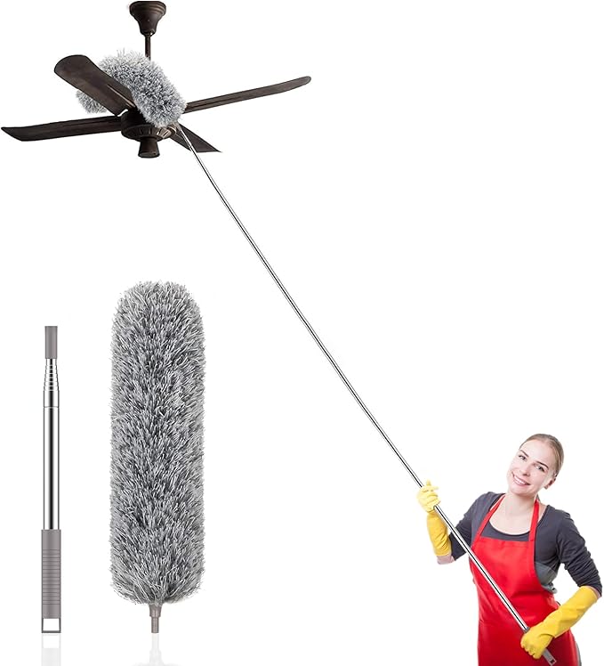 SetSail Extra-Long Dusters with Extension Pole 100-inch for Cleaning, Bendable Microfiber Head Washable Ceiling Fan Duster for High Ceilings, Furniture