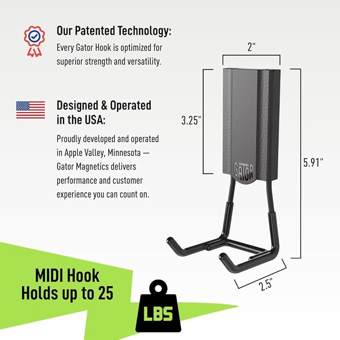 GATOR MAGNETICS MIDI 2.5" Open Hooks, 25 lb Heavy Duty Magnetic Hooks for Steel Surfaces, Patented Easy-Release, Non-Slip Grip – Storage & Organization, Garage, Shed, Home, Cleaning Tools - 3 Pack