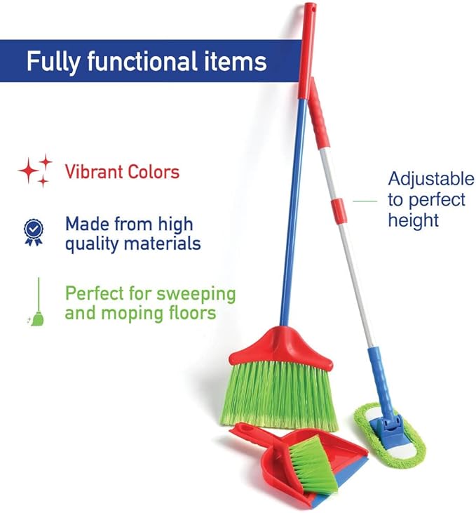 Play22 Kids Cleaning Set 4 Piece - Toy Cleaning Set Includes Broom, Mop, Brush, Dust Pan - Toy Kitchen Toddler Set is A Great Toy Gift for Boys & Girls