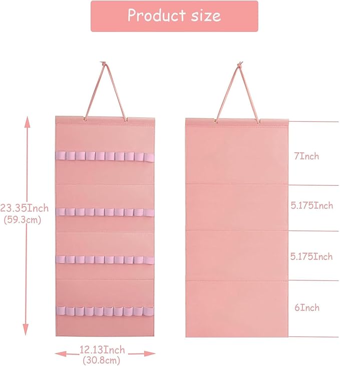 Hanging Headband Holder Organizer with 40 Elastic Loops Display Rack Wall Mounted for Home Women, Pink