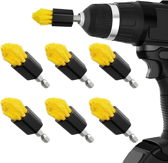 Holikme 6 Piece Drill Brush with Multi-Purpose & Grout Head,Crevice Cleaning Brush，3/4”W Drill Brush Attachment Set, Detailing Brushes for Home/Kitchen/Bathroom/Grout/Tile/Shower/Tub
