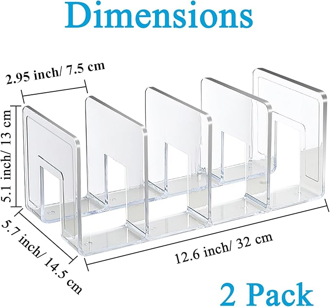 SAYEEC Acrylic File Holder, Clear File Sorter Desk File Organizer, Sturdy Desktop File Folder Organizer Rack for Envelopes Mail Letter Paper Notebook Electronics Office Supplies (4 Sections, 2 Pack)