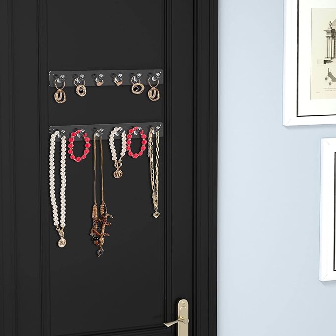 AITEE Necklace Holder, Acrylic Necklace Organizer Wall Mounted with 6 Hooks, for Hanging Necklace, Jewelry, Bangles, Bracelets and Rings, Best Gifts for Women(4 PACK)