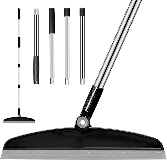 Multifunction Magic Broom, 54 Inch Adjustable Long Handle Silicone Floor Squeegee Broom, Sweep and Scrape 2 in 1 Household Cleaning Brooms for Floor, Bathrooms, Showers, Tile, Pet Hair, Black Grey