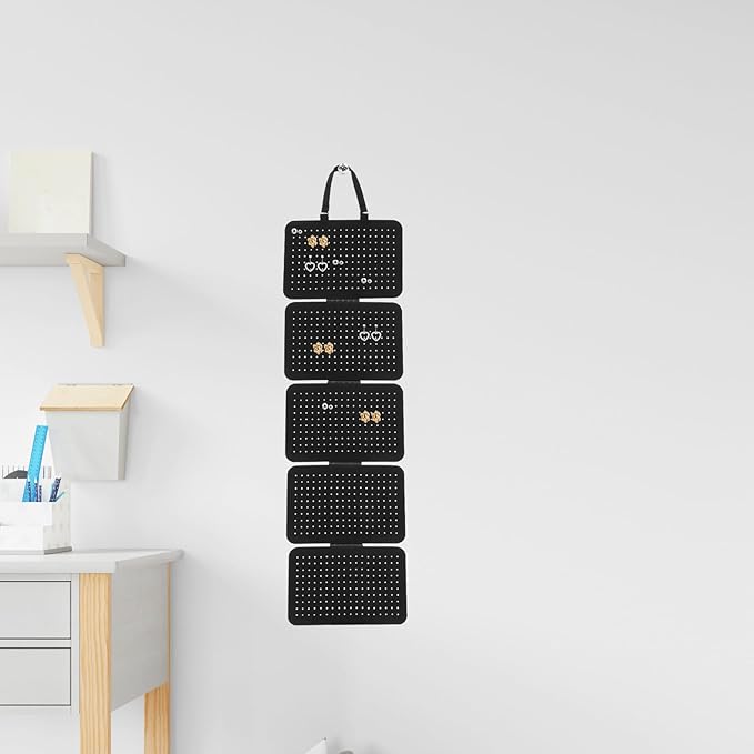 BESPORTBLE Wall-mount Jewelry Organizer Felt Board with Detachable Design, Earring and Necklace Display Holder, Black Hanging Accessory Storage for Home and Commercial Use