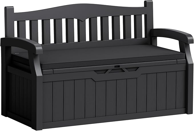 Flamaker 80 Gallon Storage Bench with Cushions Outdoor Indoor, Durable All-Weather Seating with Hidden Storage, Lockable Deck Box for Garden, Patio, Poolside (Black)