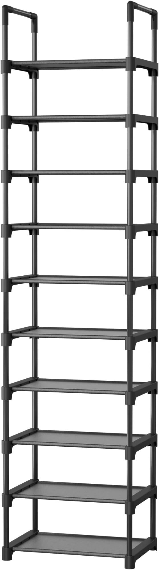 Kitsure Shoe Rack - 10-Tier Shoe Organizer with Detachable Fabric Shelves & Metal Frame, Tall Shoe Rack for Closet, Entrance, Living Room, 16.9" Wide - 10 Tier, Black