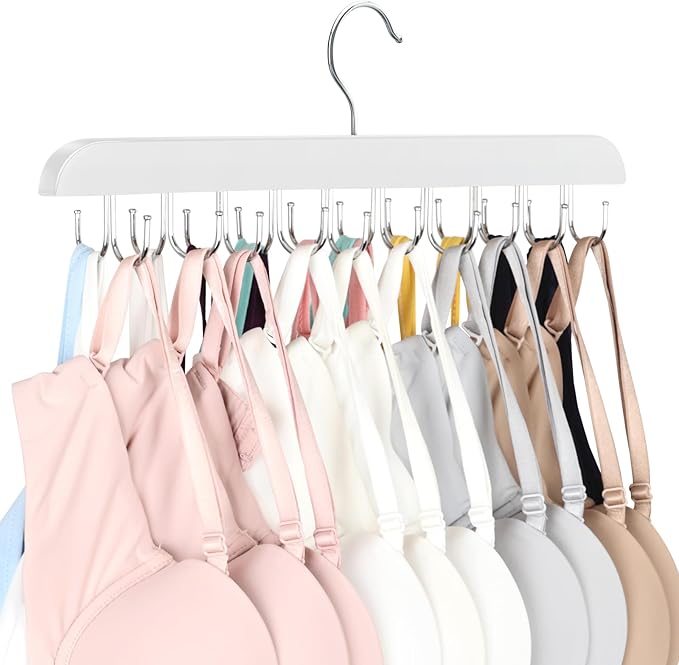 Bra Hanger for Closet, Tank Top Hanger 20 Hooks Capacity Foldable Wood Space Saving Hangers Closet Organizers and Storage for Dorm & Apartment for Tank Top, Bra, Scarf etc.
