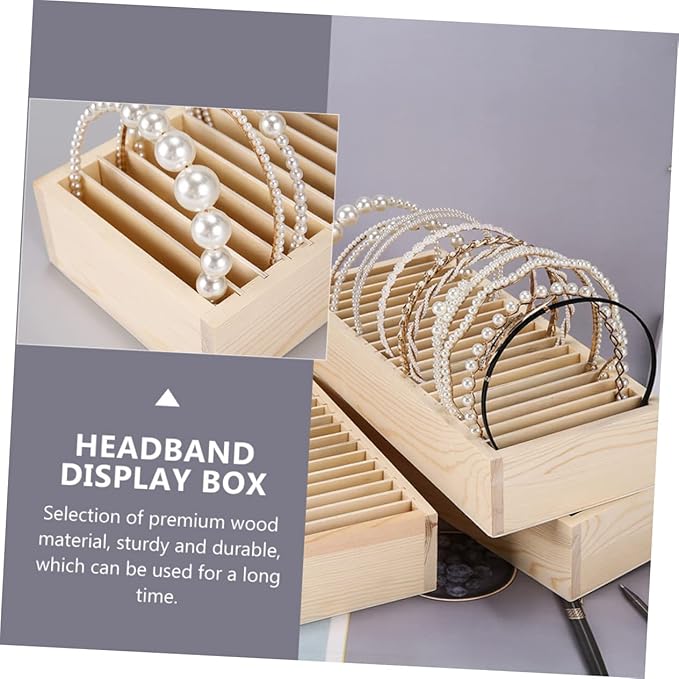 Creative Headband Storage Box Wooden Hair Accessory Organizer with Compartments for Efficient Hairband Display and Storage