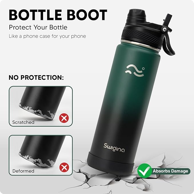 Insulated Water Bottle with Silicone Boot (36hrs Cold/18hrs Hot) - DIY Stickers, [2-in-1 Lid], BPA Free, 24 oz