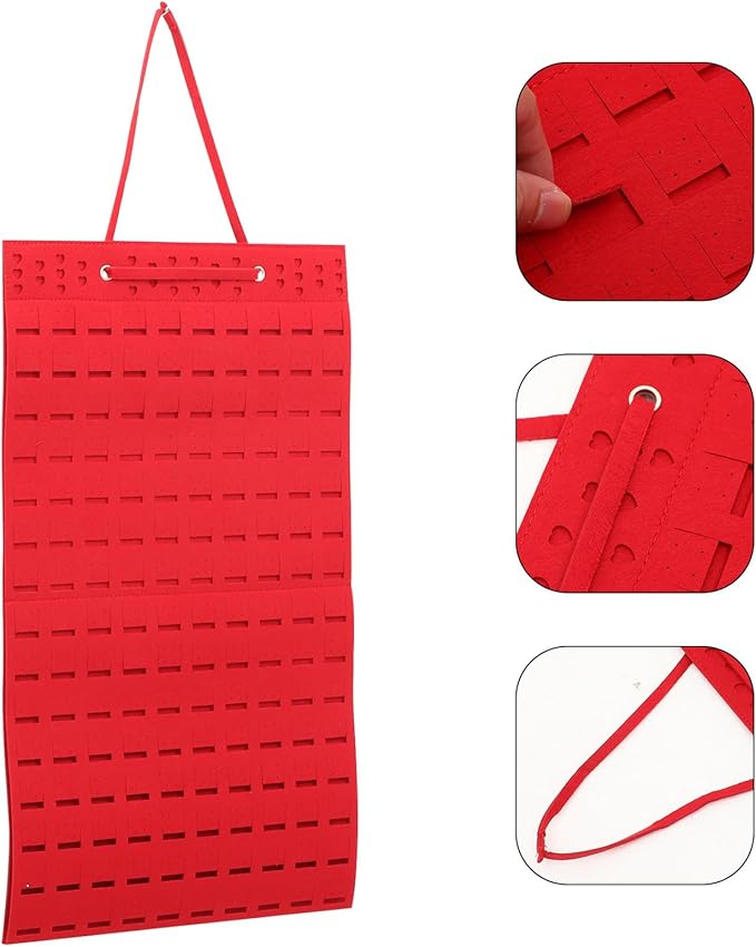 BESPORTBLE Hanging Earrings Organizer Jewelry Felt Storage Holder Thickened Red Wall-Mounted Jewelry Hanging Bag Accessory Organizer for Closet and Travel