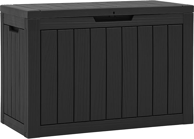 YITAHOME Outdoor Storage Box, 45 Gallon Waterproof Resin Deck Box, Lockable Organizer for Patio, Poolside, Deck, Cushions, Throw Pillows, Garden Tools, Black