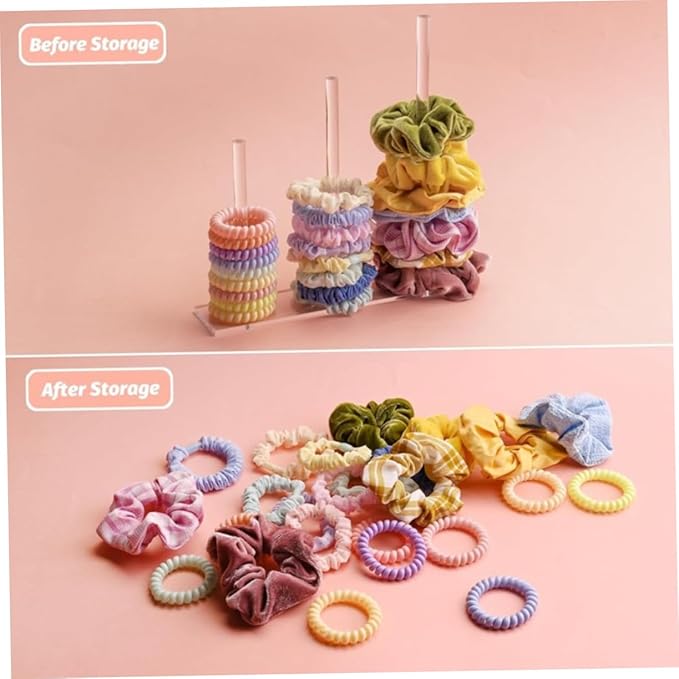 Acrylic Hair Accessories Organizer Rack Stylish Transparent Hair Tie Display Stand for Scrunchies Headbands and Functional Storage for Vanity and Bathroom