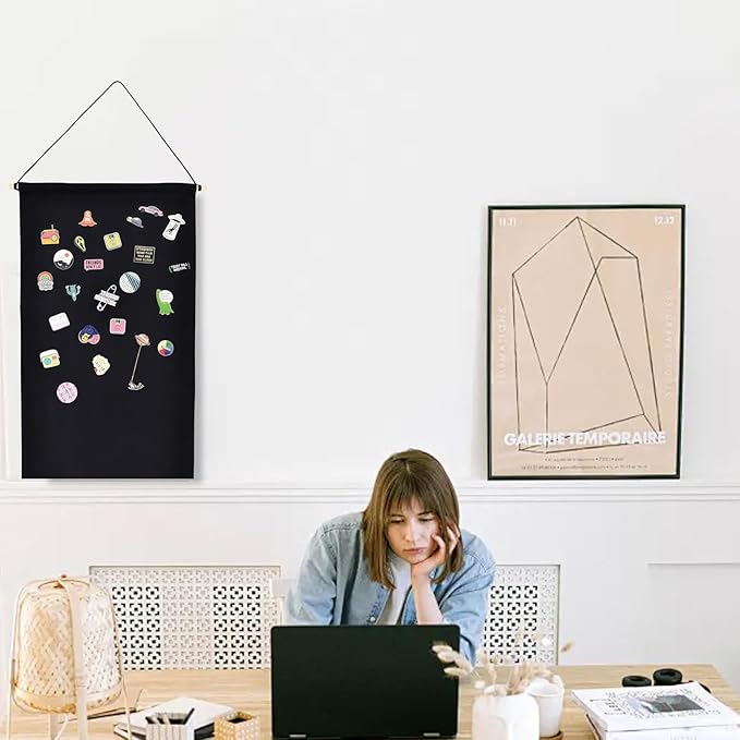 43×30CM Black Rectangle Canvas Pin Display Banners Brooches Wall Hanging Organizer for Badges Jewelry Collections