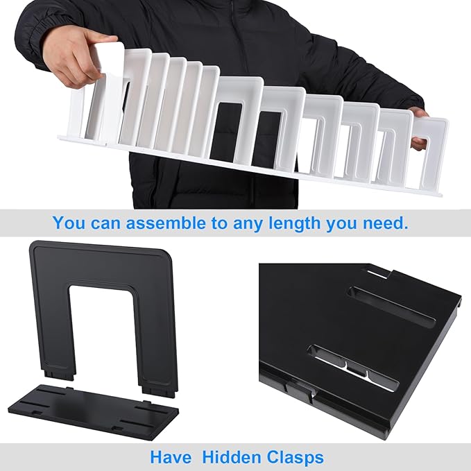 Adjustable Vertical File Sorter Sturdy Plastic Expandable Upright File Holder, Desktop Binder Organizer, Home School Office Organization Bookshelf Divider, Assemble Easily Endlessly, White