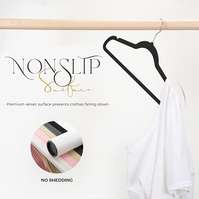 HOUSE DAY Black Velvet Hangers 240 Pack, Premium Non-Slip Felt Clothes Hangers, Sturdy Black Hanger Heavy Duty Durable for Coat, Suit, Space Saving No Hanger Mark Rotating Hook