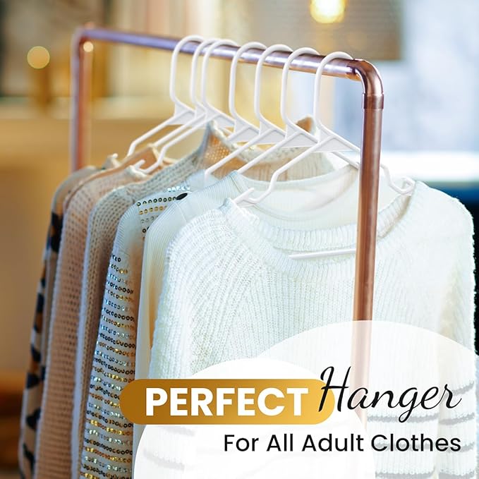 30 Pack Adult Plastic Hanger for Shirt Pants Coats Dresses Skirts Suits Jackets - Standard Thick Coat Hanger - Sturdy & Durable Design with Shoulder Grooves Hook - White