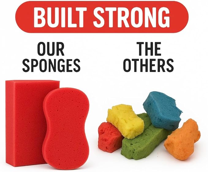 Multi-Purpose Sponges for Cleaning - Red 10 Pack, Large Sponges for Car Washing, Tile & Grout, Bulk Pack Sponge