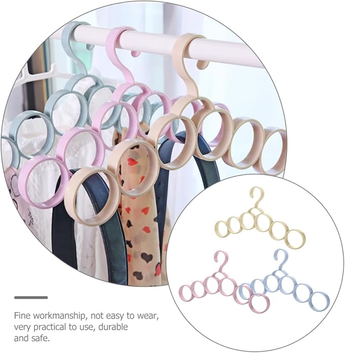 BESPORTBLE 3pcs Multifunctional Clothes Hangers with 6 Rings for Scarves, Ties, and Belts, Household Wardrobe Accessory Organizer, Convenient Non-Slip Storage Solution for Closet Random Color