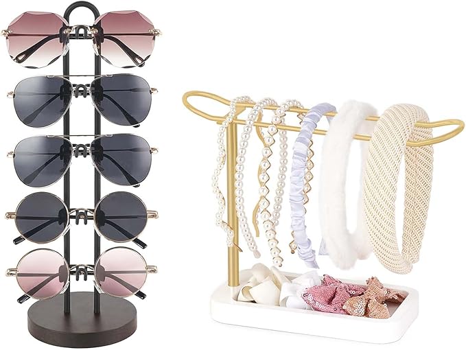 Mkono Sunglasses Organizer Glasses Holder Stand Sunglass Storage Eyeglasses Rack and Headband Holder Metal Headband Organizer Gold Headband Stand Hair Accessories Organizer Scrunchie Holder