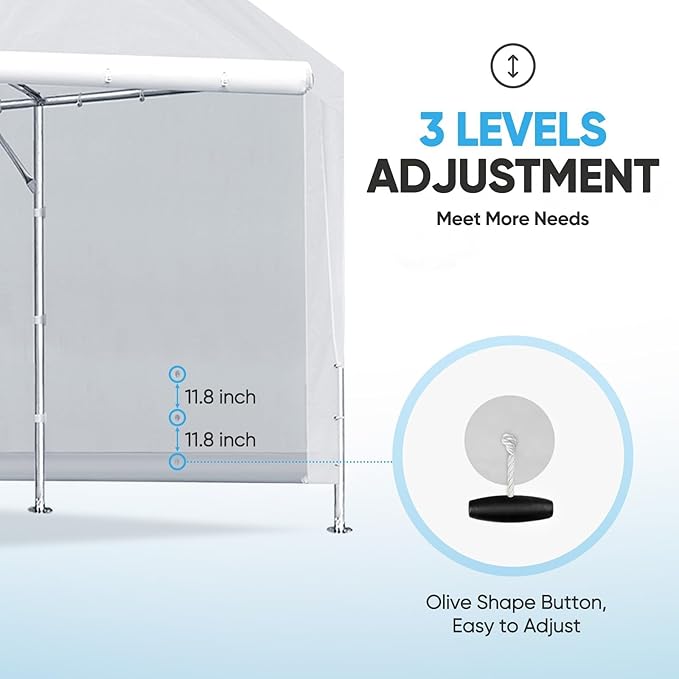 ADVANCE OUTDOOR 12x20 ft Carport Replacement Door with Zippers Tarp, Heavy-Duty Waterproof & UV Protected, Easy Installation with Ball Bungees, White, One Door Only