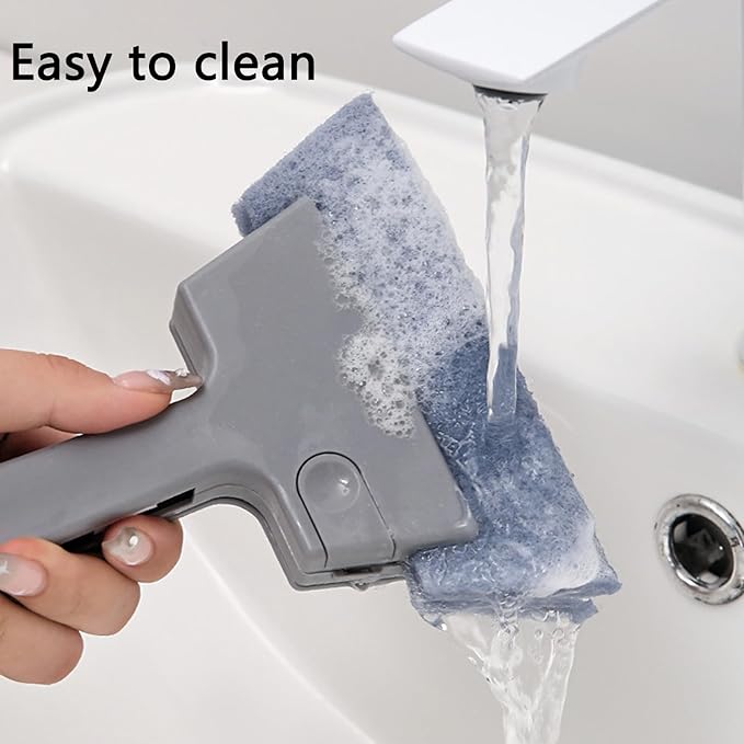 Window Track Cleaner Tool, 4Pcs 4-in-1 Groove Cleaning Brush (with Bristle Brush, Gap Dustpan, Scraper), Washable Cleaning Gadgets for Sliding Door, Sill, Car Vents (Blue + Yellow + 2Gray)