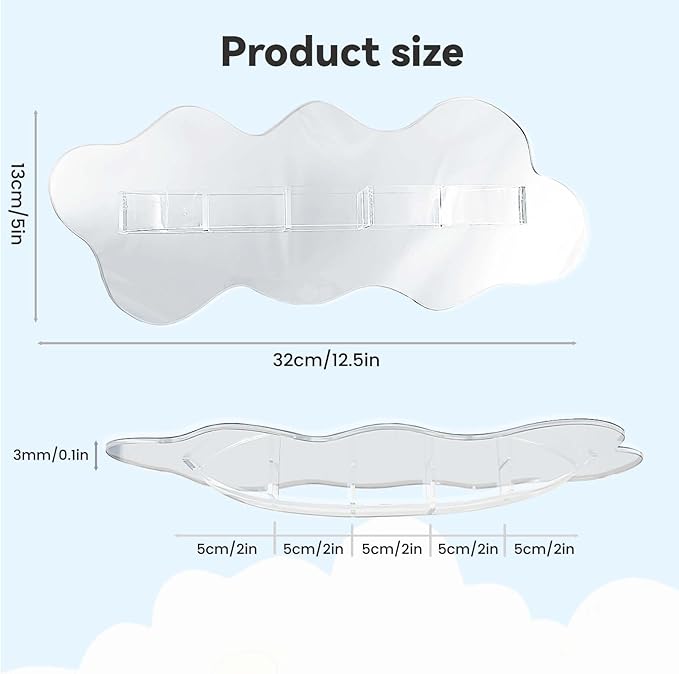 Daily Treasures Multi-functional Mirror Sunglasses Storage,Creative Wave Shaped Eye Glasses Rack Organizer,Clear Acrylic Glasses Organizer for Home Office Bathroom Bedroom Wall-Mounted