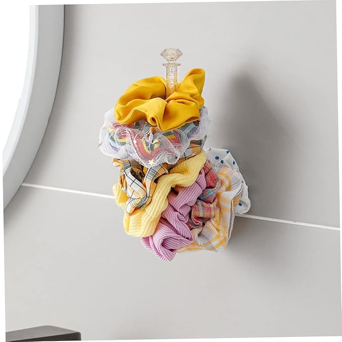 Amosfun 5Pcs Adhesive Scrunchie Holders Clear Glitter Hair Accessories Organizers Wall-mounted Scrunchy Sticks for Headbands Hair Ties Jewelry and More