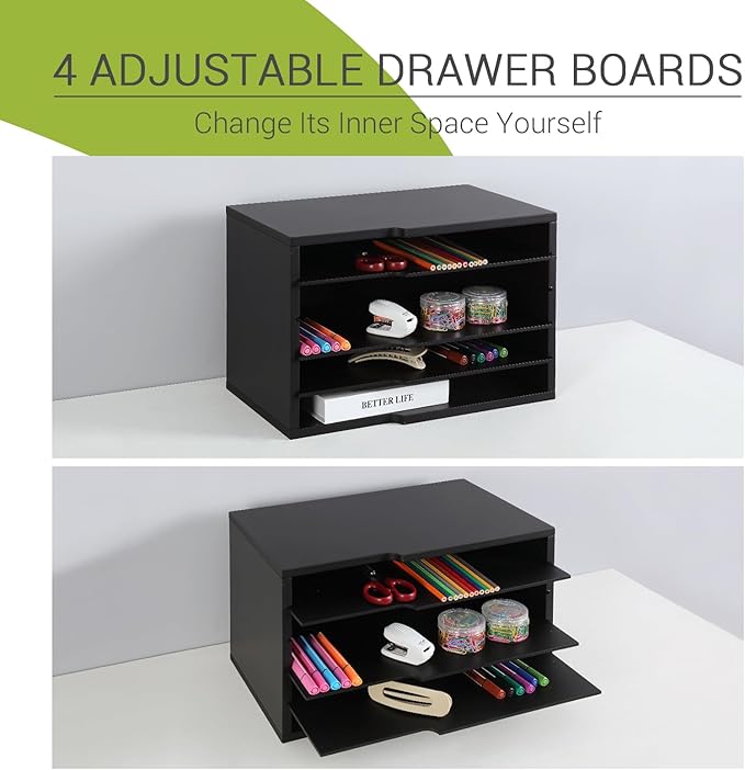 LAPTAIN Desktop File Sorter with 4 Adjustable Shelves for Home and Office, Paper Letter Tray Organizer Wall Mount, Black
