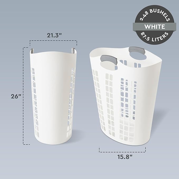 Gracious Living Easy Carry Flex Hamper, Large 87.5 Liter Lightweight Plastic Ventilated Laundry Basket Clothes Bin with Handles, White (4 Pack)
