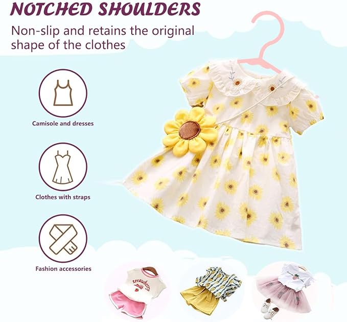 Baby Hangers for Closet 100 Pack Pink Plastic Kids Children's Clothes Hangers Non-Slip (Pink, 100)