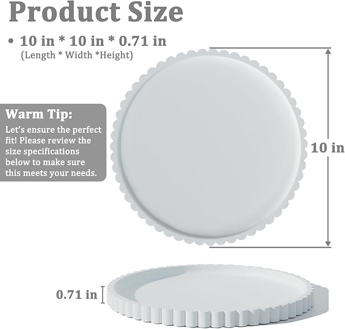 Silicone Bathroom Countertop and Vanity Tray-10 Inch Round Silicone Bathroom Tray, Modern Bathroom Decor, Coffee Table Decor, Decorative Tray for Candle, Perfume, Plants (White)