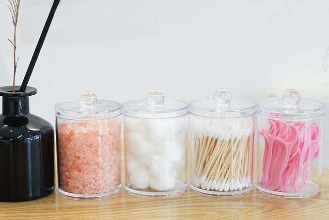 1 Pack Acrylic Qtip Holder Dispenser,Canisters Apothecary Jar Set, Vanity Makeup Storage Organizer Set, 12 oz