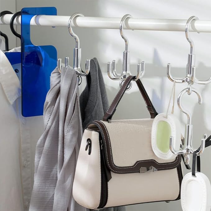Zerodeko 4-Claw Rotating Hook for Closet - Multi-Purpose Swivel Coat Hat Belt Rack Organizer for Hanging Bags Ties Scarves Space Saving Home Storage