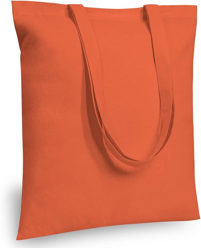 TOPDesign 24-Pack Economical 16"x15" Orange Cotton Tote Bag, Lightweight Medium Reusable Grocery Shopping Cloth Bags, Suitable for DIY, Advertising, Promotion, Gift, Activity