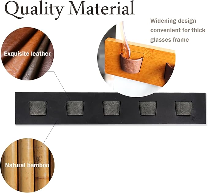 ACOCOFE Sunglass Organizer Wall Mount, Wood Eyeglass Storage Holder, Glasses Rack for Multiple Eyewear Display Men Women (Black-black)