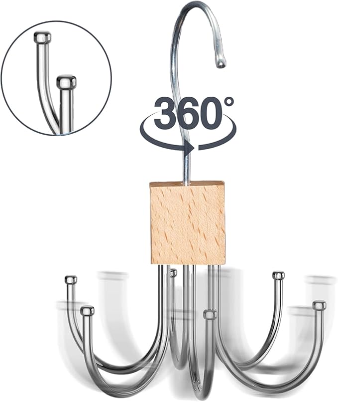 Belt Hanger, 4Pcs Belt Organizer for Closet 360°,Rotatable Max 48 Belt Storage Rack Space Saving Storage Rack for Belt, Bra, Tank Top, Tie, Scarf (2White 2Black)