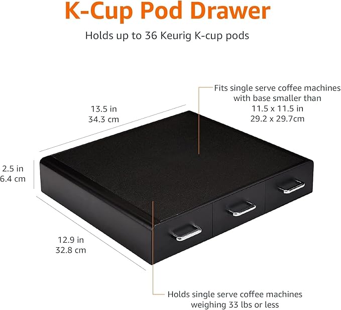 Amazon Basics K-Cup Compatible Coffee Pod Storage Drawer, 3 Easy-Open Drawers, 36 Pod Capacity, Black