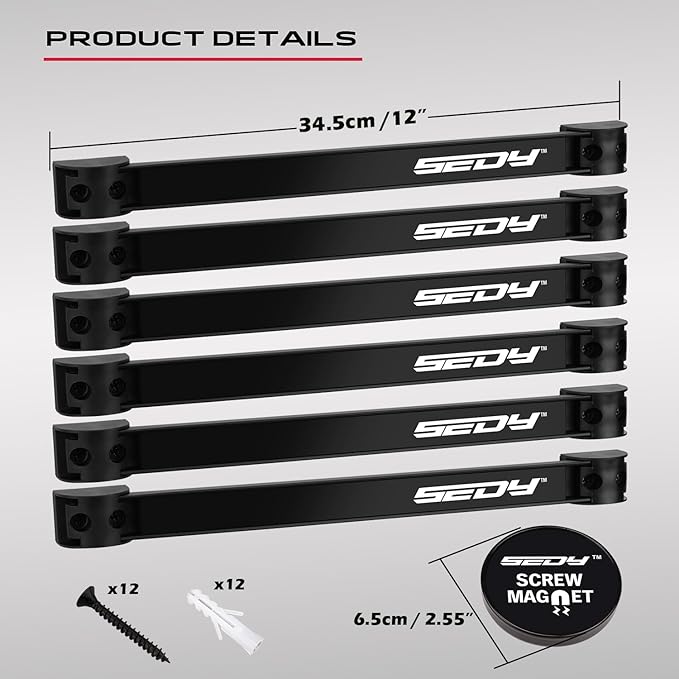 SEDY Magnetic Tool Holder Storage Organizer: 7-Piece Garage Wall Mount Rack Organization Strip Power Magnet Organizers Mounted Workbench Board Slatwall Van Hanger