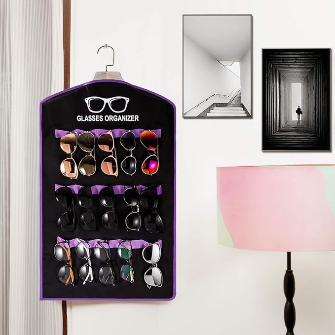 Hanging Sunglasses Organizers Eyeglasses Holder Stand, 30 Slots Eyeglass Case Eyewear Wall Organizer Multiple Eyeglasses Storage Sunglass Wall Mount Foldable Travel Glasses Case