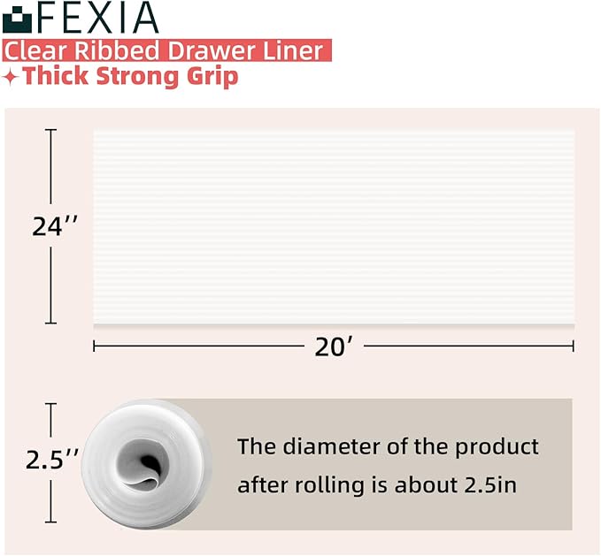 FEXIA Shelf Liners for Kitchen Cabinets Non-Slip Drawer Liner 24 Inches x 20 FT Waterproof & Oil-Proof Non Adhesive Durable Material Fridge Liner for Shelves