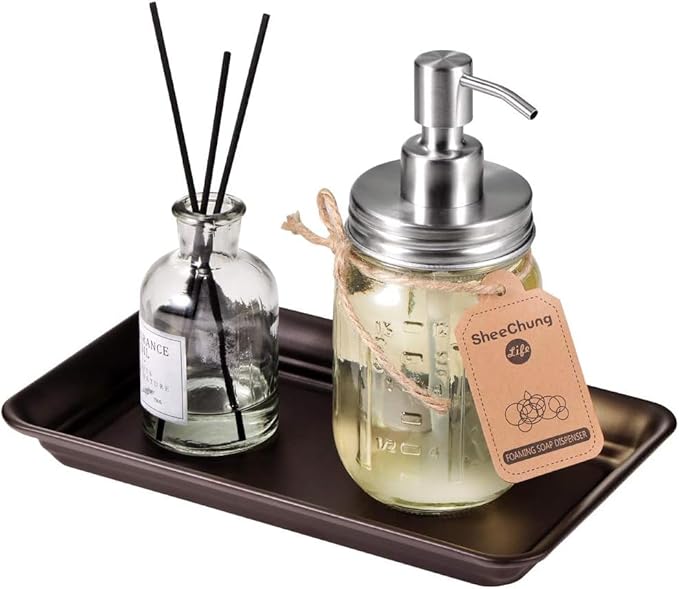 Vintage Farmhouse Decor Metal Vanity Tray(1 Pack),Countertop Guest Hand Towel Storage Organizer Tray Dispenser, Sturdy Holder for Perfume, Cosmetics, Jewelry, Makeup Bathroom Organizer (Bronze)