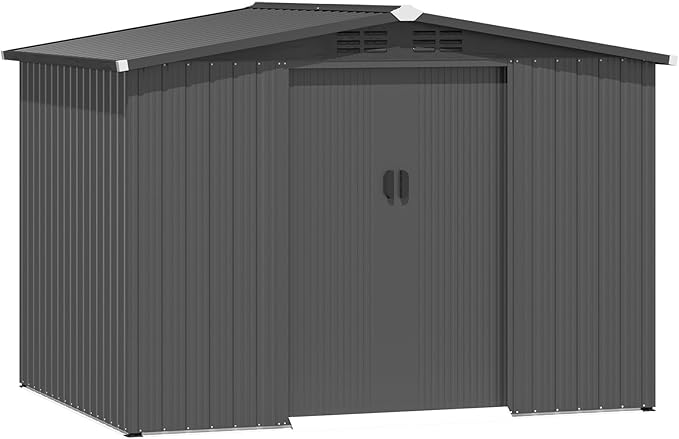 AECOJOY 6'x8' Outdoor Storage Shed with Sliding Door, Garden Sheds & Outdoor Storage Clearance 8x6, Waterproof Tool Storage Cabinet Weatherproof for Yard in Dark Grey