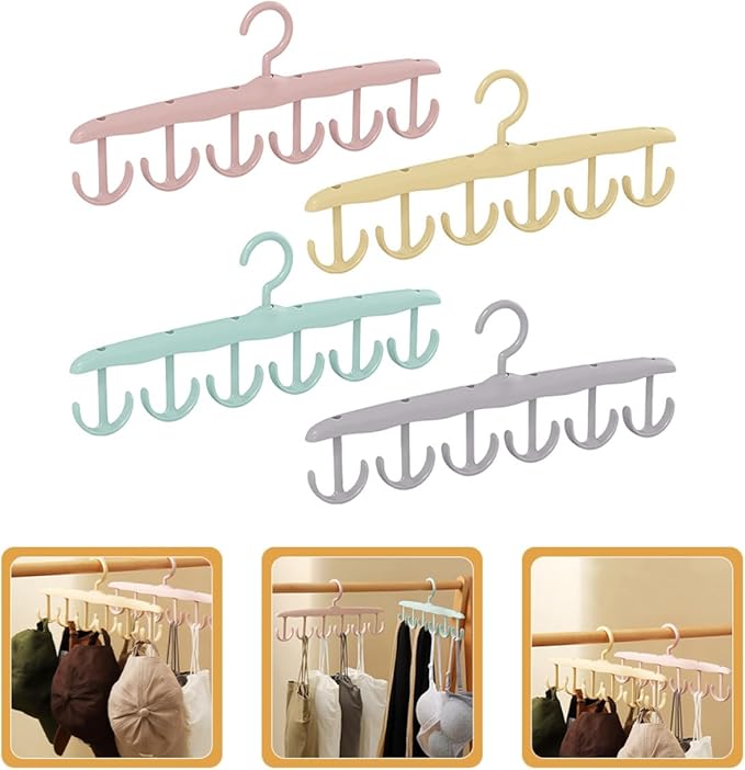 4pcs Rotatable Belt Hanger Multi-Hook Closet Organizer with 12 Hooks for Belts Ties Scarves Hats Storage Rack Space-Saving Accessory Organizer for Men’s Wardrobe